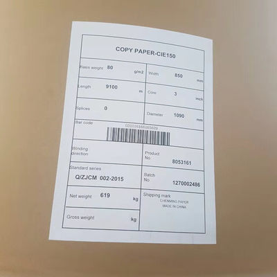 Ordine personalizzato 70/75/80gm Copia carta Jumbo Roll 850mm Dimensione bobina con 103±1 luminosità